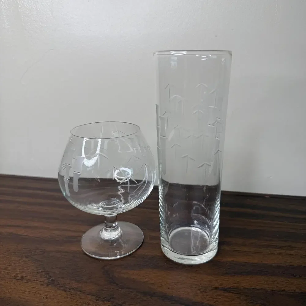 Vintage Noritake Sasaki Bamboo Etched Glass Set of Japan